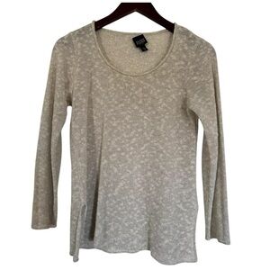 Eileen Fisher Linen Blend Sweater PP Mesh Knit Beige Long Sleeves Pullover